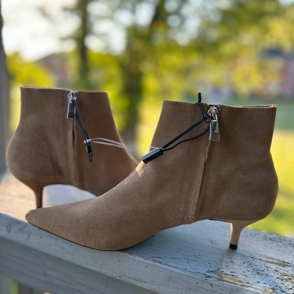 NWT Zara SPLIT KITTEN Heel Genuine Leather Camel Suede Zip Bootie Pointy Toe 41 - Picture 9 of 10